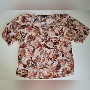 🌸3/$15 INC Peach Floral Print V Neck Tiered Puff Short-sleeve Retro Peasant Top